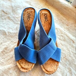 CATO Blue Canvas Crisscross Cork Wedge Sandals – Size 9